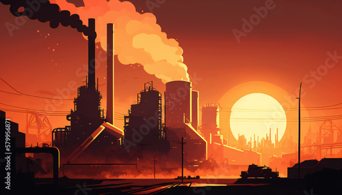 sunset over the industrial district