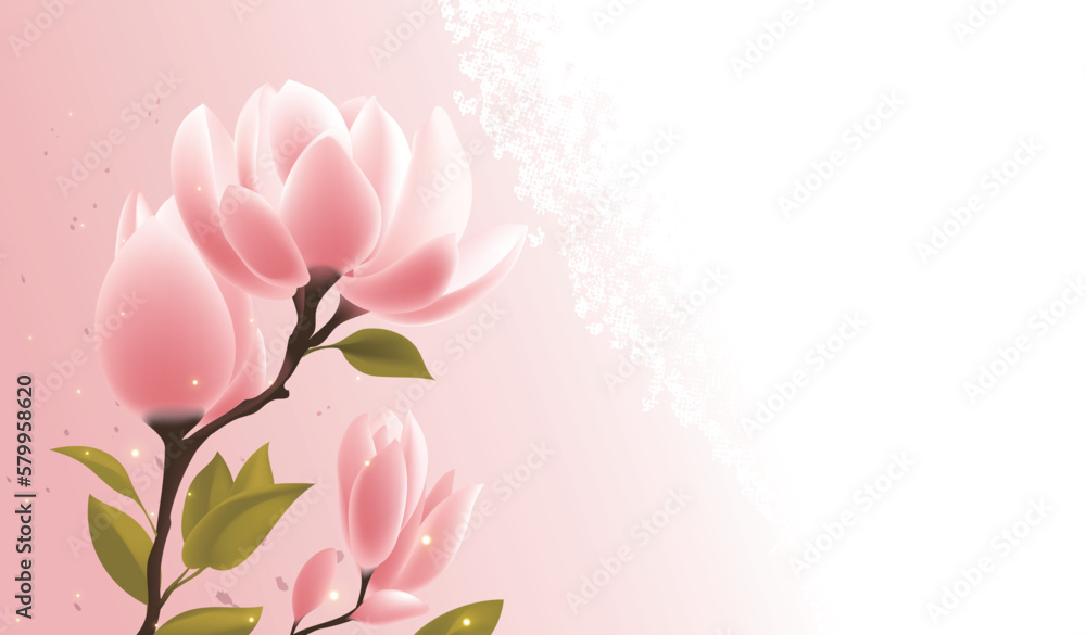 Naklejka premium Hand-drawn vector illustration of spring blooming pink magnolia
