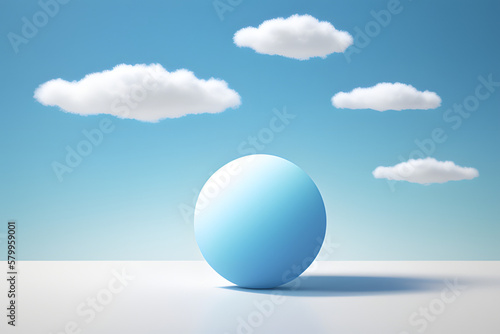 3D display podium  pastel blue background. White cloud levitating. Sky concept. Nature Beauty  cosmetic product presentation pedestal. 3d render mockup with light and shadow