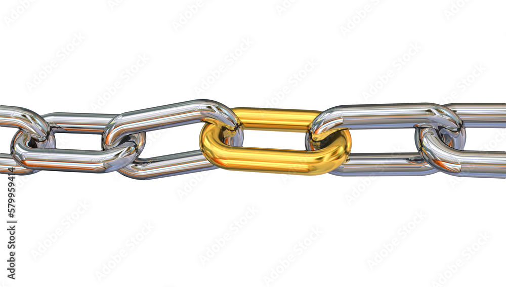 Fototapeta premium chain golden link isolated in white connection - 3d rendering