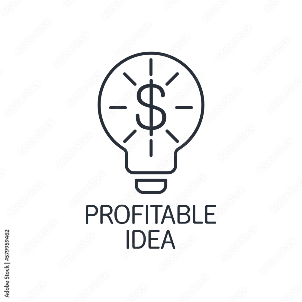 Fototapeta premium Light bulb and dollar in rays. Profitable idea. Vector linear icon isolated on white background.