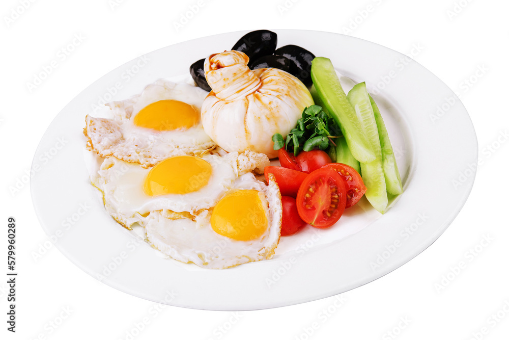 burrata with fresh vegetables and fried eggs burrata with fresh vegetables and fried eggs