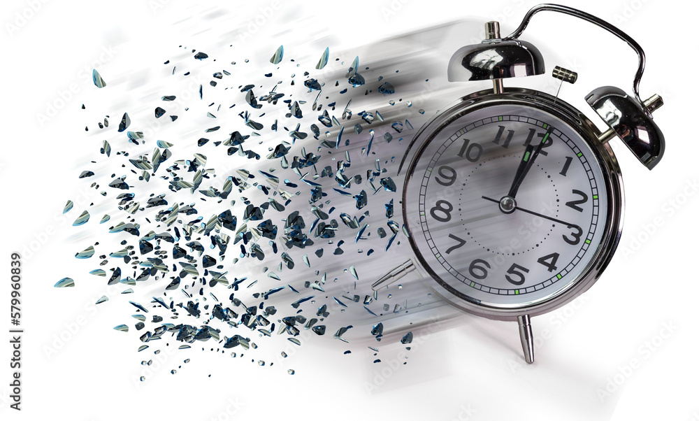 Foto de time clock breaking in flying pieces time pass memory loss future new era feelings do