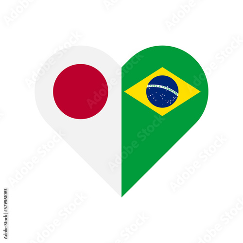 unity concept. heart shape icon of japan and brazil flags. vector illustration isolated on white background