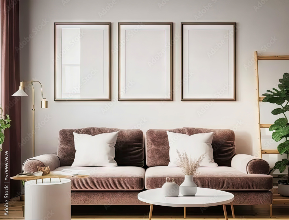 Mockup frame in modern home interior background. Mockup wall. Generative AI Mockup frame in modern home interior background. Mockup wall. Generative AI