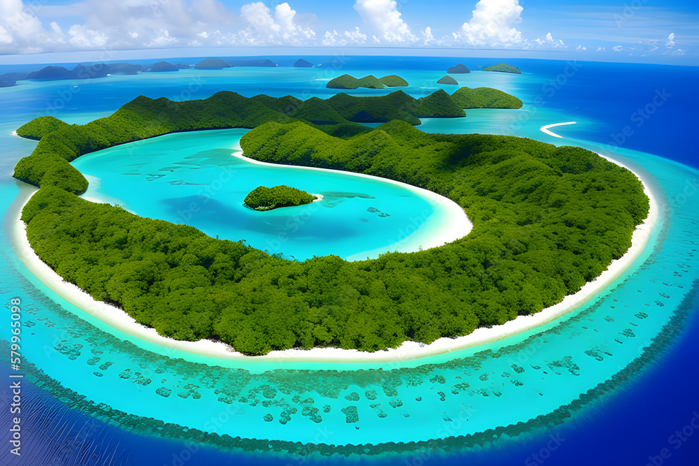 Micronesia, Palau, Aerial View of Islands
