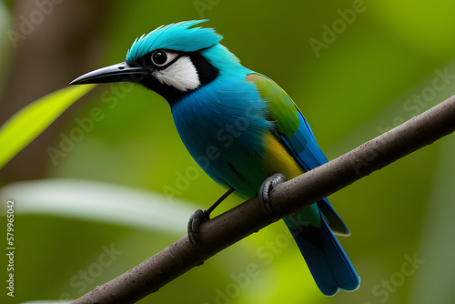 Blue-crowned Motmot, Momotus momota, adult perched, Central Valley, Costa Rica, Central America, December photo