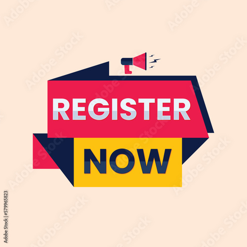 register now banner vector bubble Label with megaphone