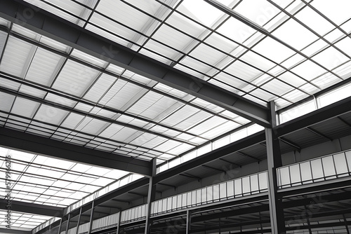 Industrial building warehouse ceiling lamp   show roof structure   High contrast and grain tone  .