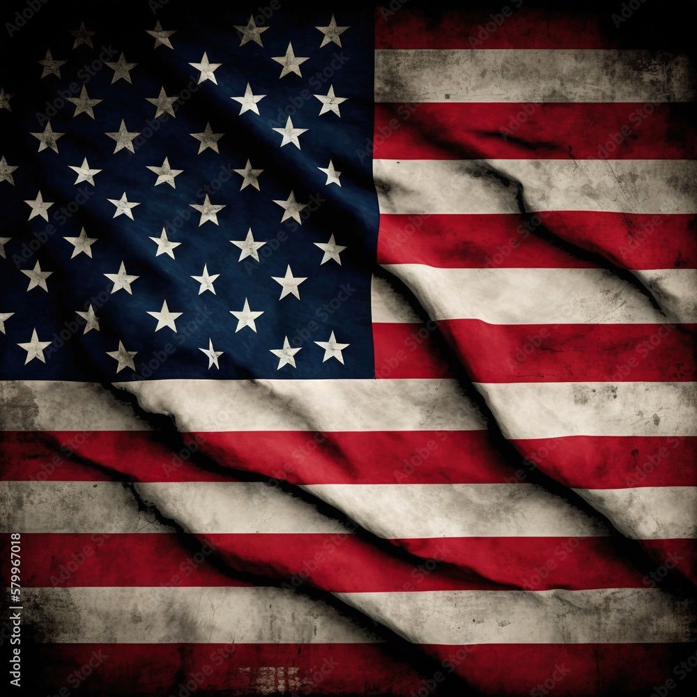 Naklejka premium USA flag waving in the wind. President's Day. Independence Day. Patriotic symbol. Generative AI