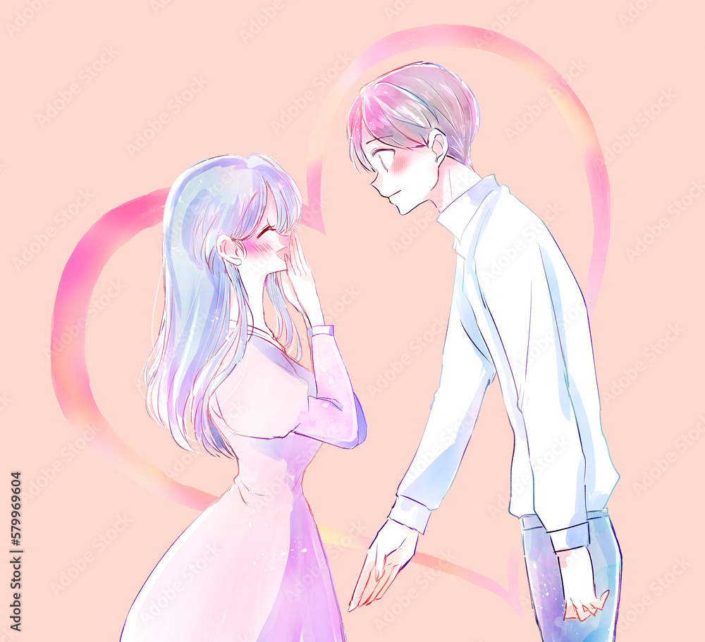 告白する男性とうれしい女性　和やか