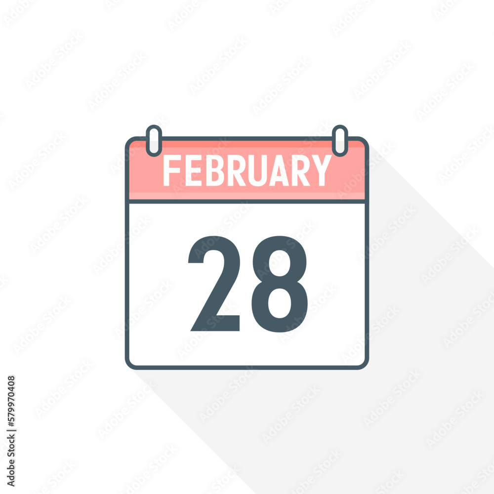 28th February calendar icon. February 28 calendar Date Month icon vector illustrator 28th February calendar icon. February 28 calendar Date Month icon vector illustrator