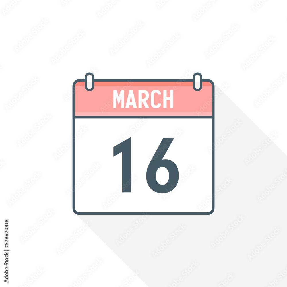 Fototapeta premium 16th March calendar icon. March 16 calendar Date Month icon vector illustrator