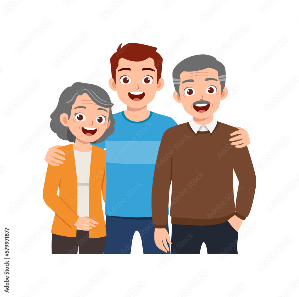 old parent standing with adult young child and smile old parent standing with adult young child and smile