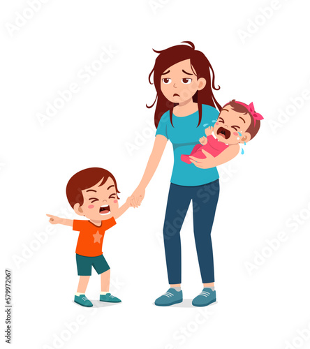 mother feel tired because kid cry so loud