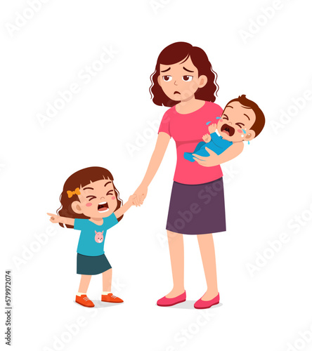 mother feel tired because kid cry so loud