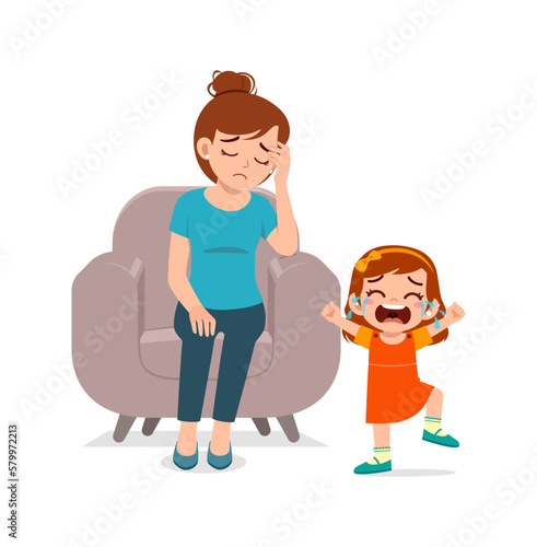 mother feel tired because kid cry so loud