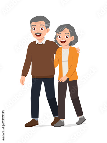 happy old couple standing and loving together