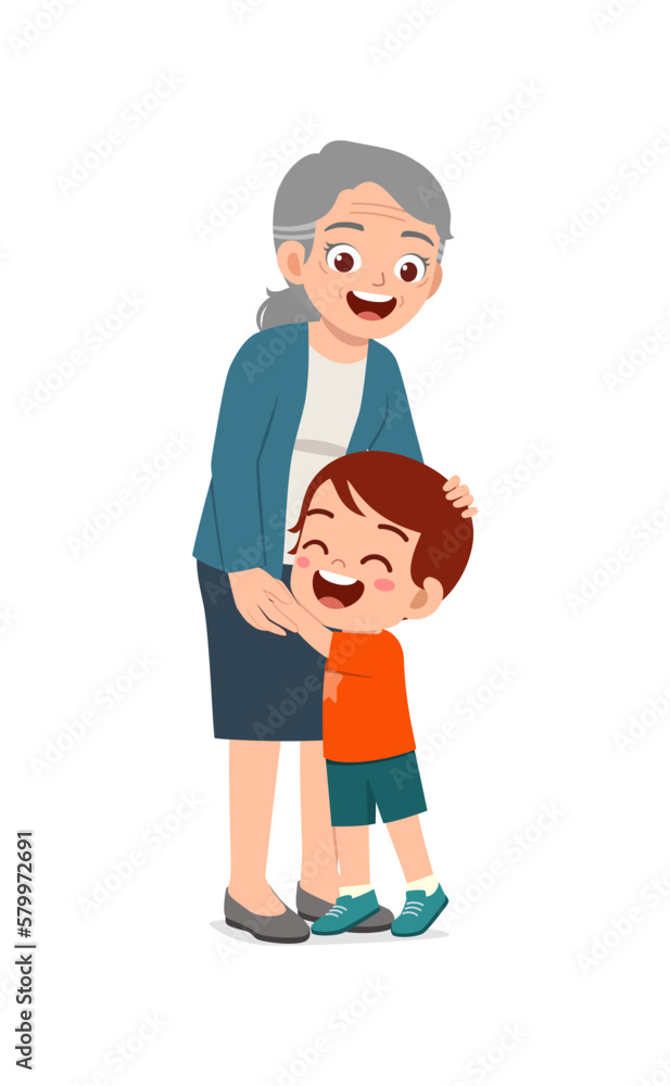 little kid hugging grandmother and feel happy little kid hugging grandmother and feel happy