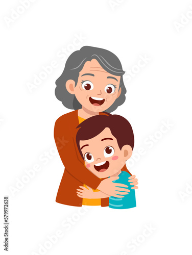 little kid hugging grandmother and feel happy