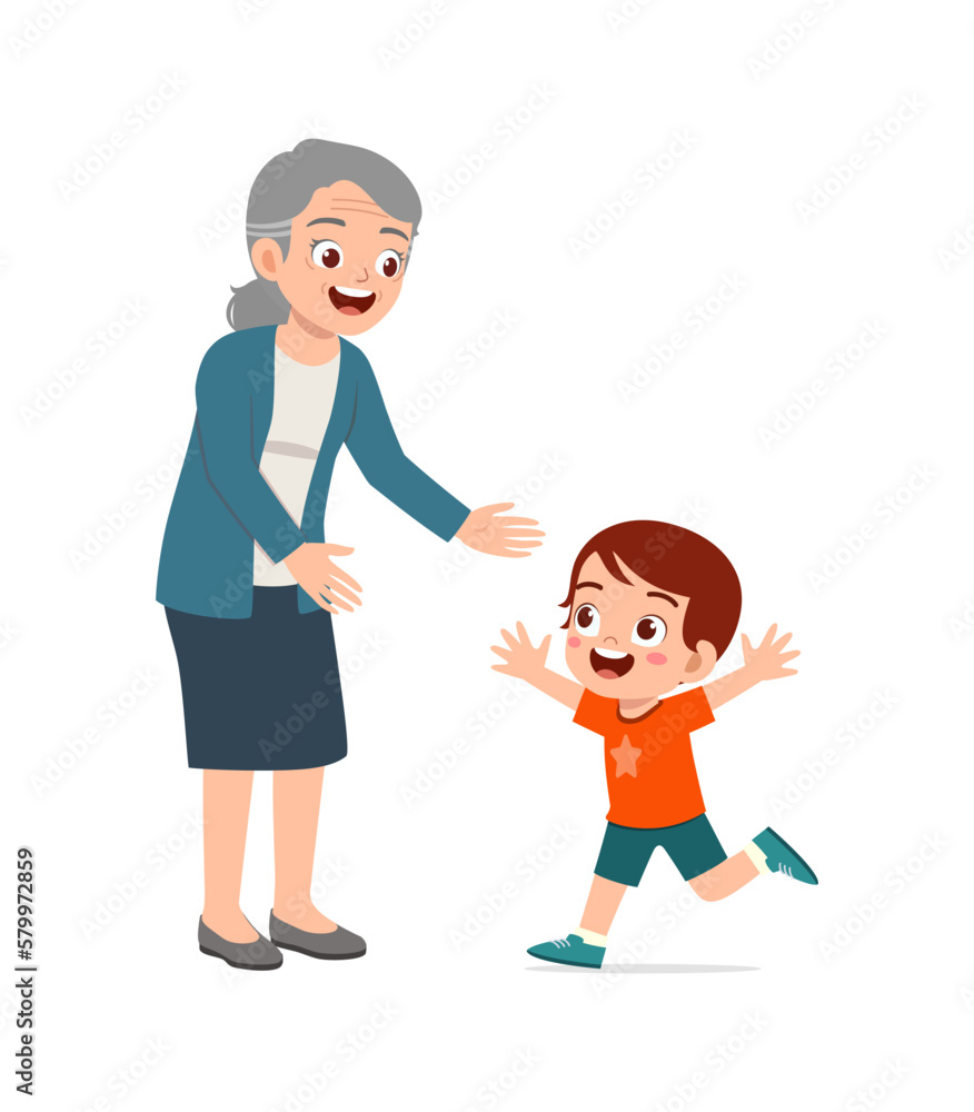 little kid hugging grandmother and feel happy little kid hugging grandmother and feel happy