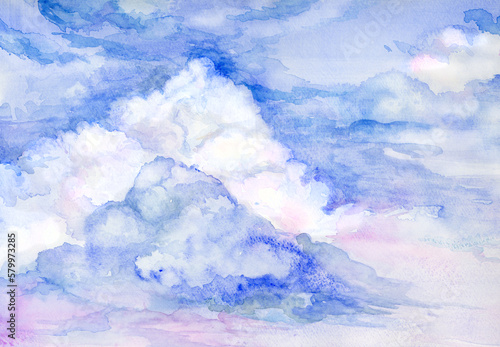 水彩絵の具で描いた入道雲