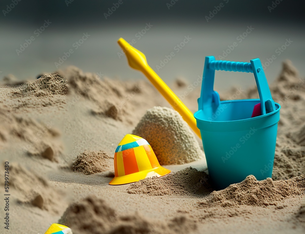 Beach toys in the sand, vacation with children. generate by ai