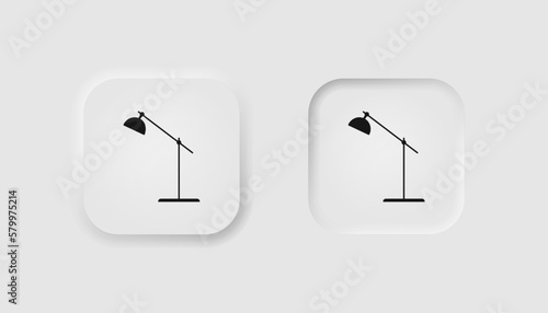 Lamp icon in neumorphism style. Icons for business, white UI, UX. Home interior symbol. Desktop light, reading, cozy, house, lightbulb, mosern furniture. Neumorphic style. Vector illustration. photo