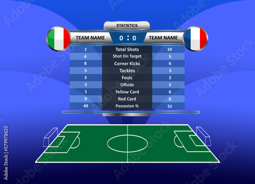 football match statistic board on blue background