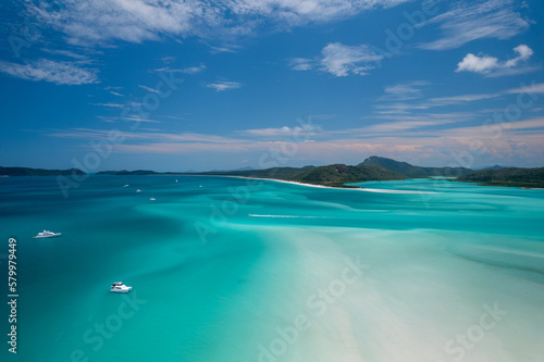 Aerial view of beautiful Whitehaven Beach and Hill Inlet  in the Whitsundays © Mel Campbell