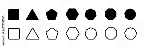  Geometric shapes, polygons with various number of sides vector icons set
