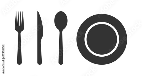 Fork,-knife, spoon and plate set icons