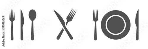  Fork, knife, spoon and plate vector icons collection