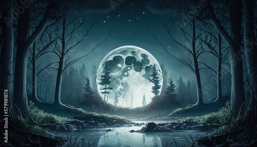 Moonlit Mystique: A Romantic and Surreal Forest