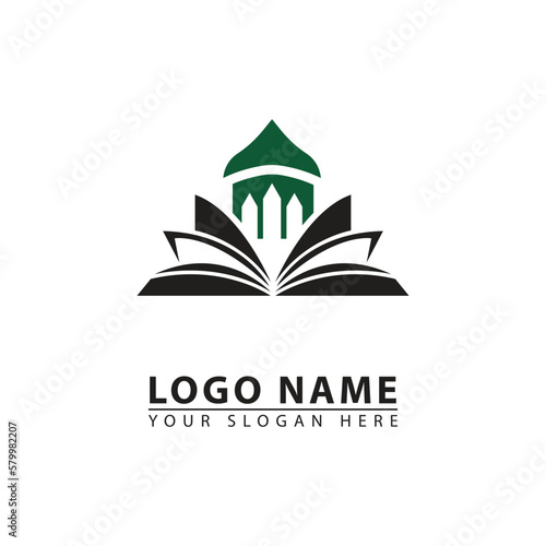 book and mosque dome vector logo icon.