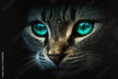 Cat With Glowing Green Eyes