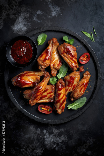 Baked chicken wings with sesame seeds and sweet pepper sauce