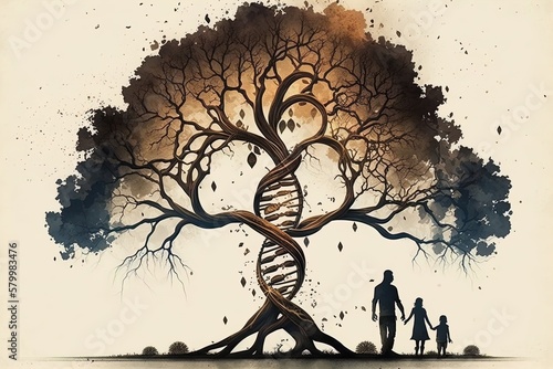 tree with a trunk in the shape of a dna helix. Generated by AI photo
