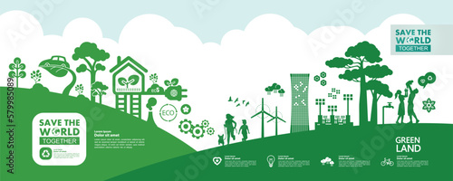 Save the world together green ecology vector illustration.
