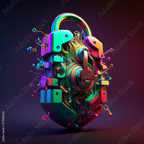 Cyber security, technology digital safety, futuristic technology colourful, colorful transformation, bursting with code