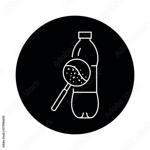 Microplastic in water bottle black line icon. Ocean pollution.