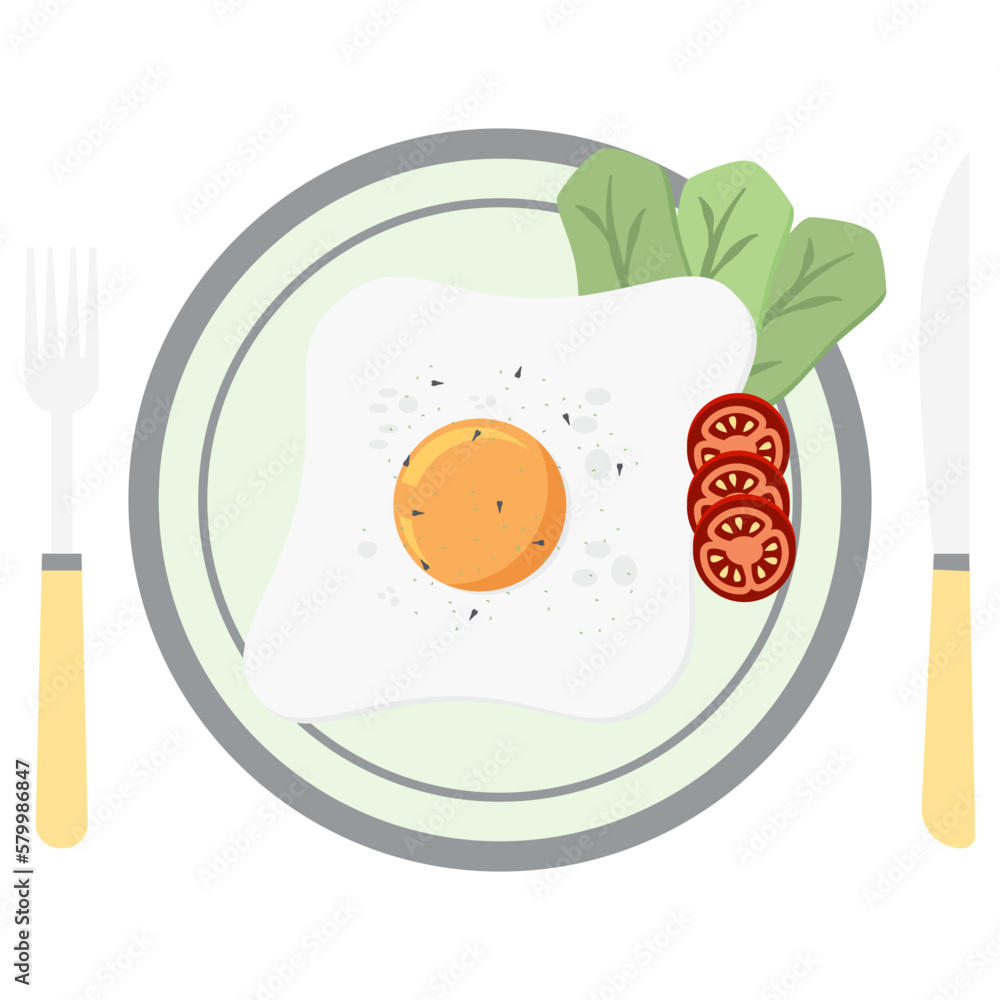 Fried Egg Yolk Fry Serving Food Lettuce Tomato on a Plate Fork Knife
Fried Egg Yolk Fry Serving Food Lettuce Tomato on a Plate Fork Knife