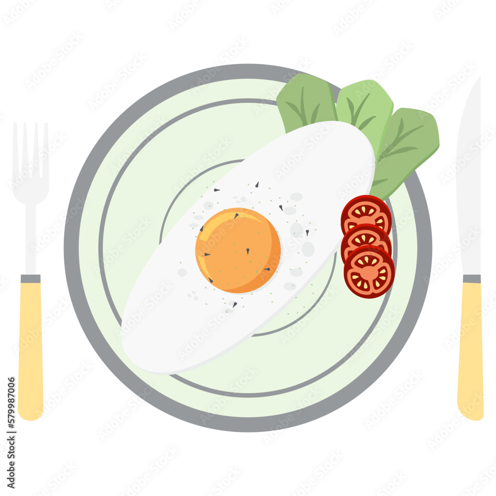 Fried Egg Yolk Fry Serving Food Lettuce Tomato on a Plate Fork Knife
Fried Egg Yolk Fry Serving Food Lettuce Tomato on a Plate Fork Knife