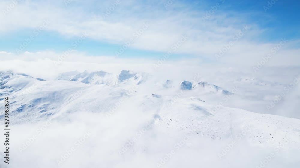 Snow Peaks Ski Resort Fly Forward Reveal Multiple Peaks above Clouds Borovets Snow Peaks Ski Resort Fly Forward Reveal Multiple Peaks above Clouds Borovets