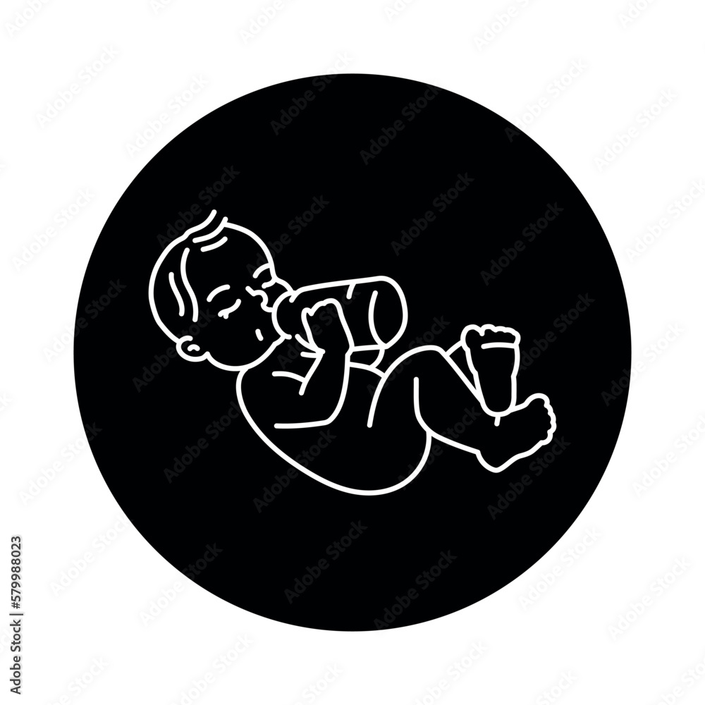 The child lies and drinks milk black line icon. Toddler development. The child lies and drinks milk black line icon. Toddler development.