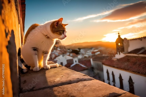 cat in front of a scenic Granada houses (AI Generated)