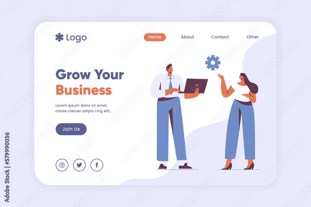 Growth your business landing page template. Teamwork and partnership Business communicate concept. Businessman and Businesswoman communication in business webpage, landing page vector Growth your business landing page template. Teamwork and partnership Business communicate concept. Businessman and Businesswoman communication in business webpage, landing page vector