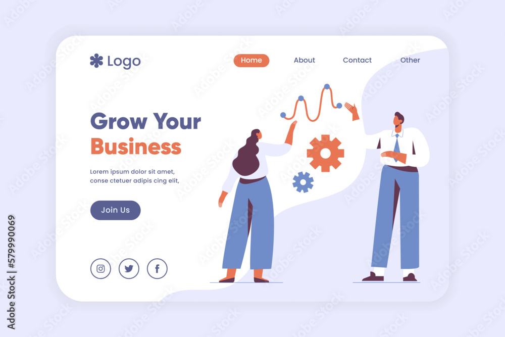 Growth your business landing page template. Teamwork and partnership Business communicate concept. Businessman and Businesswoman communication in business webpage, landing page vector Growth your business landing page template. Teamwork and partnership Business communicate concept. Businessman and Businesswoman communication in business webpage, landing page vector