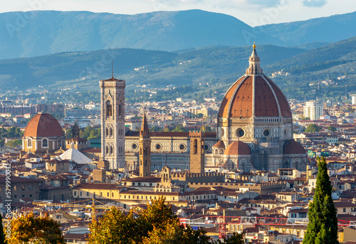 Leinwand Poster Florence cathedral (Duomo) over city center in autumn, Italy