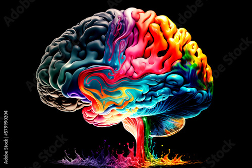 human brain made of colorful ink happiness and mental health